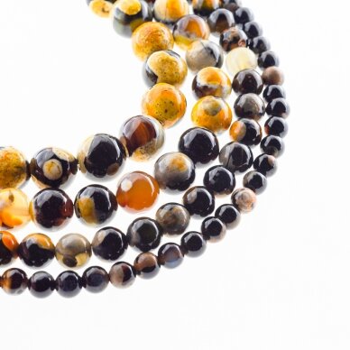 Fire Agate, Natural, B Grade, Dyed, Round Bead, Yellow-Black, 37-39 cm/strand, 4, 6, 8, 10, 12, 14 mm