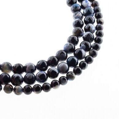 Fire Agate, Natural, B Grade, Dyed, Round Bead, Blue-Black, 37-39 cm/strand, 4, 6, 8, 10, 12, 14 mm