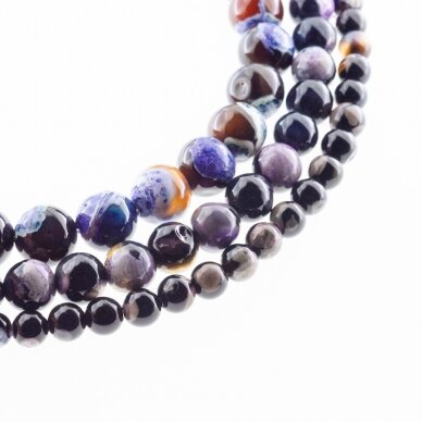 Fire Agate, Natural, B Grade, Dyed, Round Bead, Violet-Black, 37-39 cm/strand, 4, 6, 8, 10, 12, 14 mm