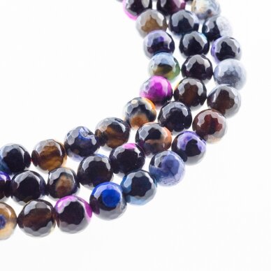 Fire Agate, Natural, B Grade, Dyed, Faceted Round Bead, Multicolor-Black, 37-39 cm/strand, 4, 6, 8, 10, 12, 14 mm