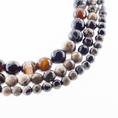 Fire Agate, Natural, B Grade, Dyed, Faceted Round Bead, Beige-Black, 37-39 cm/strand, 4, 6, 8, 10, 12, 14 mm