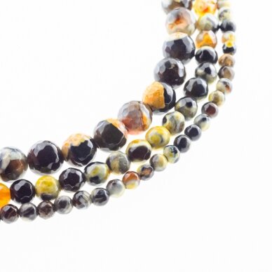 Fire Agate, Natural, B Grade, Dyed, Faceted Round Bead, Yellow-Black, 37-39 cm/strand, 4, 6, 8, 10, 12, 14 mm