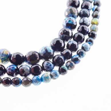 Fire Agate, Natural, B Grade, Dyed, Faceted Round Bead, Blue-Black, 37-39 cm/strand, 4, 6, 8, 10, 12, 14 mm