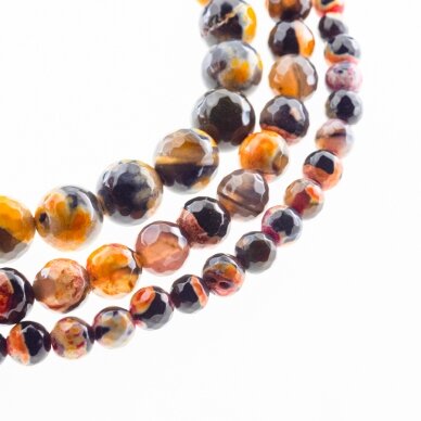 Fire Agate, Natural, B Grade, Dyed, Faceted Round Bead, Orange-Black, 37-39 cm/strand, 4, 6, 8, 10, 12, 14 mm