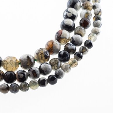 Fire Agate, Natural, B Grade, Dyed, Faceted Round Bead, Grey-Black, 37-39 cm/strand, 4, 6, 8, 10, 12, 14 mm