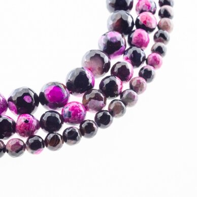 Fire Agate, Natural, B Grade, Dyed, Faceted Round Bead, Pink-Black, 37-39 cm/strand, 4, 6, 8, 10, 12, 14 mm