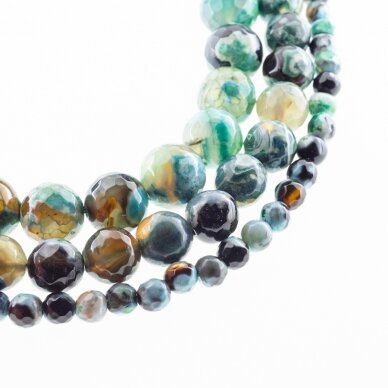 Fire Agate, Natural, B Grade, Dyed, Faceted Round Bead, Green-Black, 37-39 cm/strand, 4, 6, 8, 10, 12, 14 mm