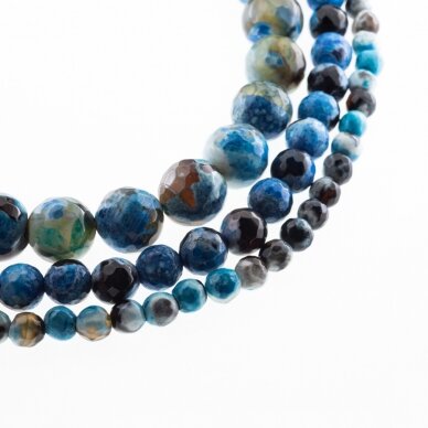 Fire Agate, Natural, B Grade, Dyed, Faceted Round Bead, Light Blue-Black, 37-39 cm/strand, 4, 6, 8, 10, 12, 14 mm