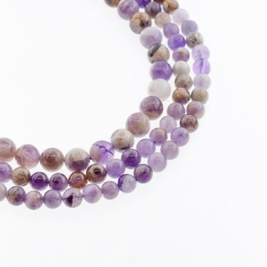 Flower Amethyst, Natural, AB Grade, Round Bead, Violet-Brown, 37-39 cm/strand, 4, 6, 8, 10, 12, 14, 16 mm