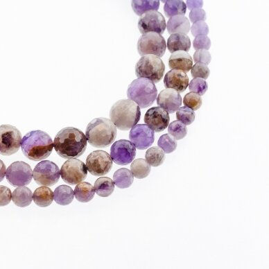 Flower Amethyst, Natural, AB Grade, Faceted Round Bead, Violet-Brown, 37-39 cm/strand, 4, 6, 8, 10, 12, 14 mm