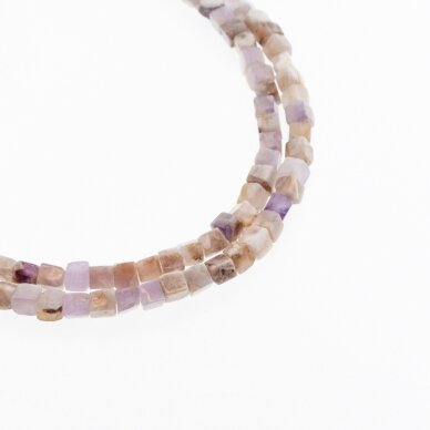 Flower Amethyst, Natural, AB Grade, Hand-cut Cube Bead, Brown-Violet, 37-39 cm/strand, 4 mm