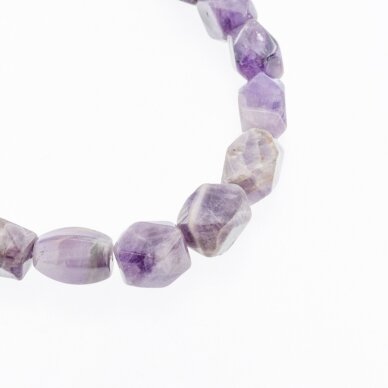 Flower Amethyst, Natural, B Grade, Faceted Hand-cut Polygon Bead, Violet-Brown, 37-39 cm/strand, about 11x15x10-12x16x12 mm