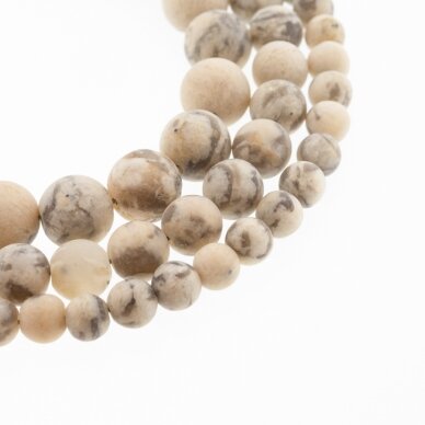 Graphic Feldspar, Natural, Matte Round Bead, Beige-Black, 37-39 cm/strand, 4, 6, 8, 10, 12 mm