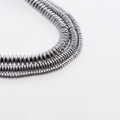 Hematite, Reconstituted, Abacus Rondelle Bead, Nickel Grey, 39-40 cm/strand, 3x2, 4x1.5, 4x2, 4x3, 6x2, 6x3, 6x4, 8x3, 8x4, 10x3, 12x3 mm