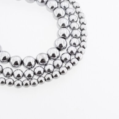 Hematite, Reconstituted, Round Bead, Nickel Grey, 39-40 cm/strand, 1.5, 2, 3, 4, 5, 6, 8, 10, 12, 14, 16, 18, 20 mm