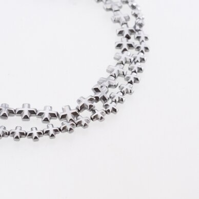 Hematite, Reconstituted, Faceted Cross Bead, Nickel Grey, 39-40 cm/strand, 6x6, 8x8 mm