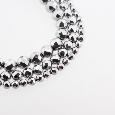 Hematite, Reconstituted, Faceted Round Bead, Nickel Grey, 39-40 cm/strand, 2, 2.5, 3, 4, 5, 6, 8, 10, 12 mm