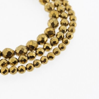 Hematite, Reconstituted, Faceted Round Bead, Dark Gold, 39-40 cm/strand, 2 mm