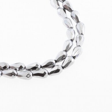 Hematite, Reconstituted, Faceted Teardrop Bead, Nickel Grey, 39-40 cm/strand, 5x8, 8x16, 10x20 mm