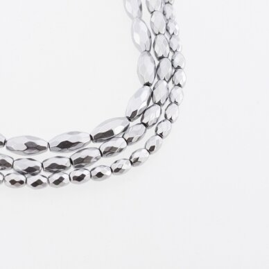 Hematite, Reconstituted, Faceted Oval Bead, Nickel Grey, 39-40 cm/strand, 3x5, 4x6, 5x8, 6x9, 6x12 mm