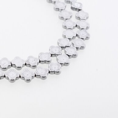 Hematite, Reconstituted, Four-leaf Clover Bead, Nickel Grey, 39-40 cm/strand, 8x8 mm