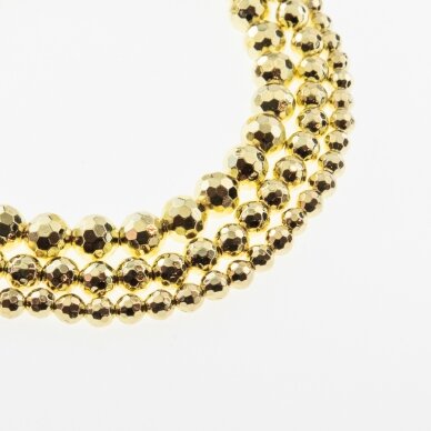 Hematite, Reconstituted, Electroplated, 96-Faceted Round Bead, Extra Light Gold, 39-40 cm/strand, 6, 8, 10, 12 mm