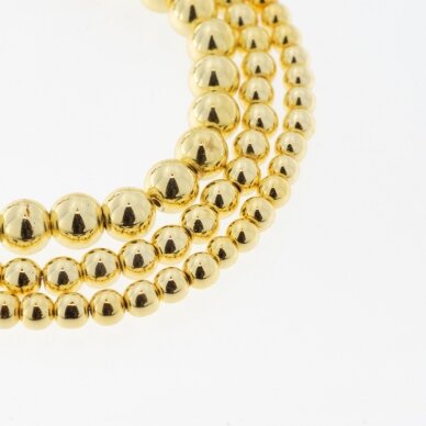 Hematite, Reconstituted, Electroplated, Round Bead, Yellow Gold, 39-40 cm/strand, 1.5 mm