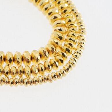 Hematite, Reconstituted, Electroplated, Faceted Abacus Rondelle Bead, Yellow Gold, 39-40 cm/strand, 3x2 mm