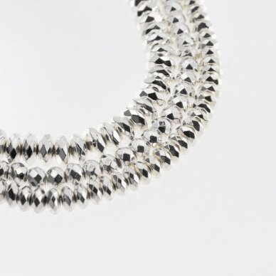 Hematite, Reconstituted, Electroplated, Faceted Abacus Rondelle Bead, Silver, 39-40 cm/strand, 3x2 mm