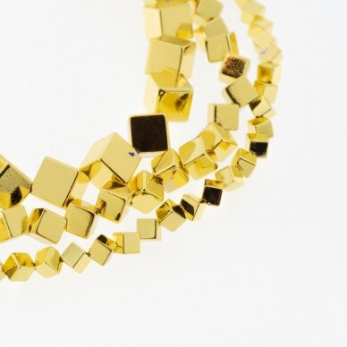 Hematite, Reconstituted, Electroplated, Diagonally-drilled Cube Bead, Yellow Gold, 39-40 cm/strand, 4 mm