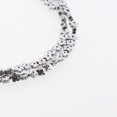 Hematite, Reconstituted, Flower Bead, Two Ways Drilled, Nickel Grey, 39-40 cm/strand, 6x3 mm