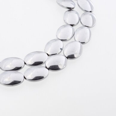 Hematite, Reconstituted, Puffed Oval Bead, Nickel Grey, 39-40 cm/strand, 6x8, 10x14, 13x18 mm