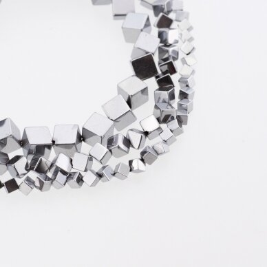 Hematite, Reconstituted, Diagonally-drilled Cube Bead, Nickel Grey, 39-40 cm/strand, 4, 6, 8 mm