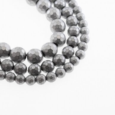 Hematite, Reconstituted, Matte 96-Faceted Round Bead, Nickel Grey, 39-40 cm/strand, 6, 8, 10, 12, 14, 16 mm