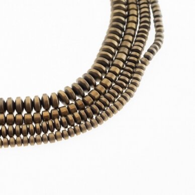 Hematite, Reconstituted, Matte Abacus Rondelle Bead, Khaki Gold, 39-40 cm/strand, 3x2, 4x1.5, 4x2, 4x3, 6x2, 6x3, 6x4, 8x3, 8x4, 10x3, 12x3 mm