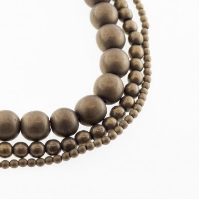 Hematite, Reconstituted, Matte Round Bead, Khaki Gold, 39-40 cm/strand, 1.5, 2, 3, 4, 5, 6, 8, 10, 12, 14, 16, 18, 20 mm