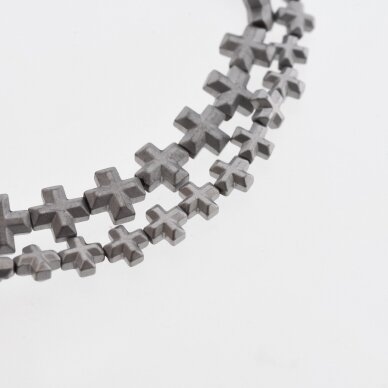 Hematite, Reconstituted, Matte Faceted Cross Bead, Nickel Grey, 39-40 cm/strand, 6x6 mm