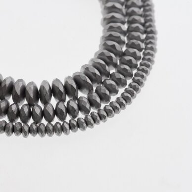 Hematite, Reconstituted, Matte Faceted Abacus Rondelle Bead, Nickel Grey, 39-40 cm/strand, 3x2, 4x2, 4x3, 6x3, 6x4, 8x3, 8x6, 10x3, 10x6 mm