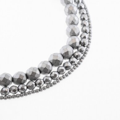 Hematite, Reconstituted, Matte Faceted Round Bead, Nickel Grey, 39-40 cm/strand, 2, 2.5, 3, 4, 5, 6, 8, 10, 12 mm