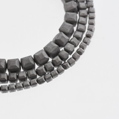 Hematite, Reconstituted, Matte Faceted Cube Bead, Nickel Grey, 39-40 cm/strand, 2, 3, 4, 6 mm