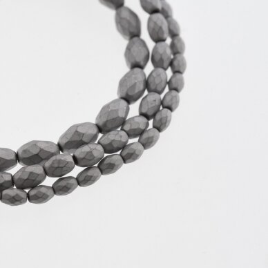 Hematite, Reconstituted, Matte Faceted Oval Bead, Nickel Grey, 39-40 cm/strand, 3x5, 4x6, 5x8, 6x9, 6x12 mm