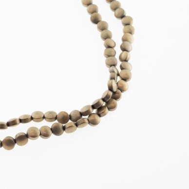 Hematite, Reconstituted, Matte Puffed Disc Bead, Khaki Gold, 39-40 cm/strand, 4, 6, 8, 10 mm