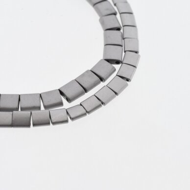 Hematite, Reconstituted, Matte Puffed Square Bead, Double Drilled, Nickel Grey, 39-40 cm/strand, 5x5x2 mm