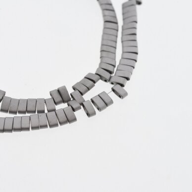 Hematite, Reconstituted, Matte Puffed Rectangular Bead, Double Drilled, Nickel Grey, 39-40 cm/strand, 5x2x2 mm