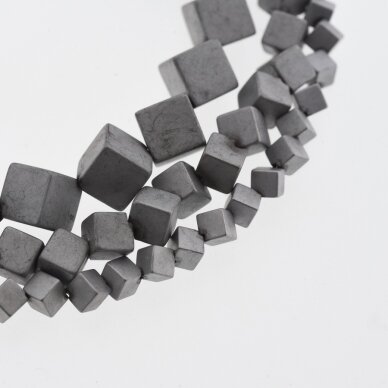 Hematite, Reconstituted, Matte Diagonally-drilled Cube Bead, Nickel Grey, 39-40 cm/strand, 4 mm