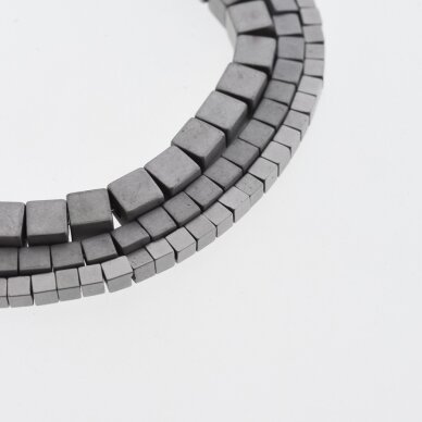 Hematite, Reconstituted, Matte Cube Bead, Nickel Grey, 39-40 cm/strand, 1 mm