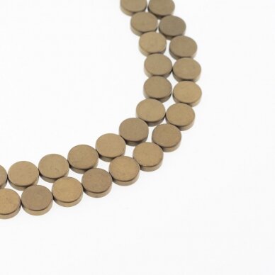 Hematite, Reconstituted, Matte Flat Disc Bead, Khaki Gold, 39-40 cm/strand, 4, 6, 8, 10 mm