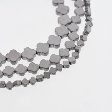 Hematite, Reconstituted, Matte Flat Four-leaf Clover Bead, Nickel Grey, 39-40 cm/strand, 4x4 mm