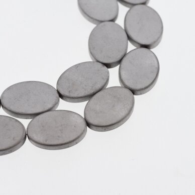 Hematite, Reconstituted, Matte Flat Oval Bead, Nickel Grey, 39-40 cm/strand, 13x18 mm