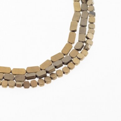 Hematite, Reconstituted, Matte Flat Hexagon Bead, Khaki Gold, 39-40 cm/strand, 3x5, 4x4, 4x6, 4x8 mm